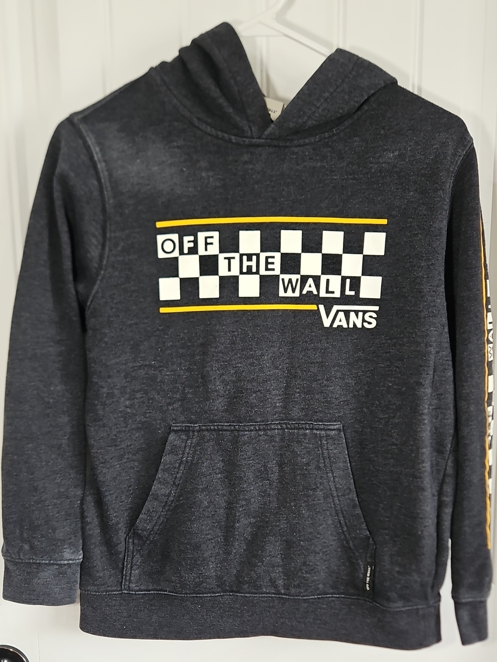 Vans Kids Black Hoodie with Yellow & White Checker Graphic